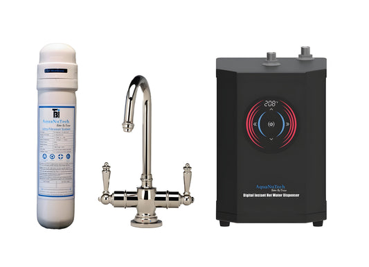 AquaNuTech Digital Instant Hot Water Dispenser with Traditional Hot/Cold Faucet & Filtration New - HTF-HC2200-CH