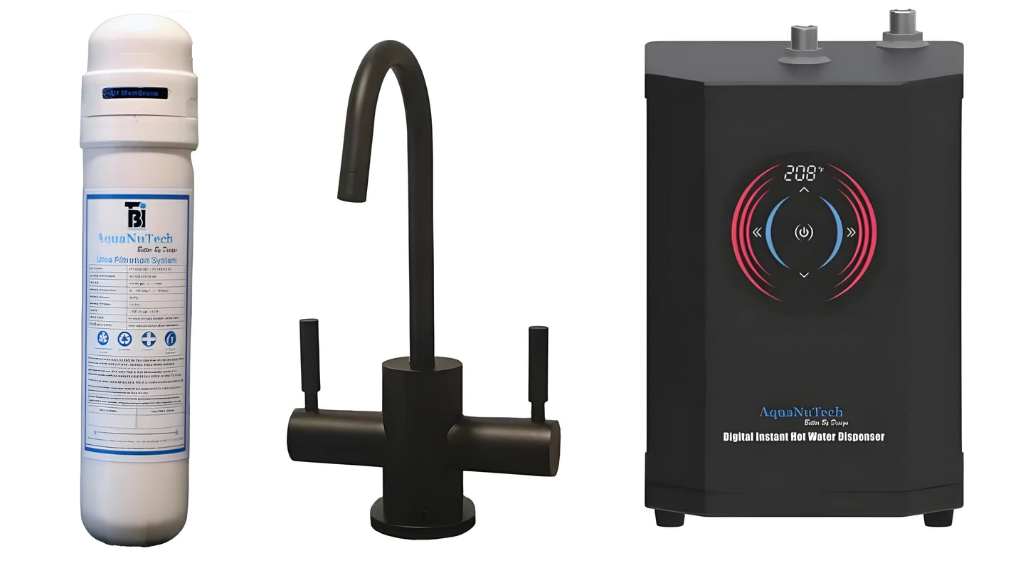 AquaNuTech Digital Instant Hot Water Dispenser with Contemporary Hot/Cold Faucet & Filtration New - HTF-HC2400-CH