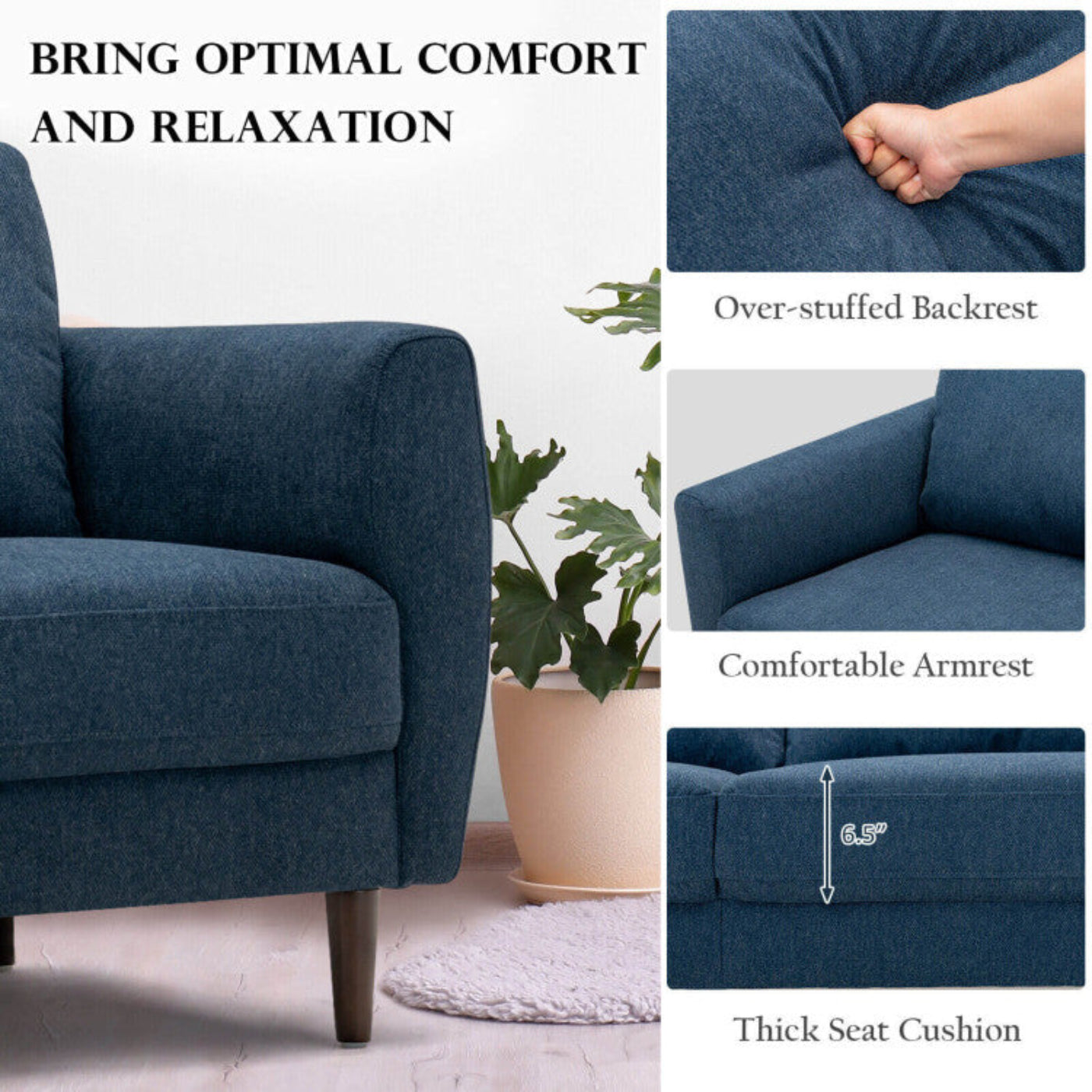 Costway Sofa Set 2-Piece Modern Upholstered Fabric Loveseat and Armchair with Solid Wood Frame New - HV10186WL-NY+