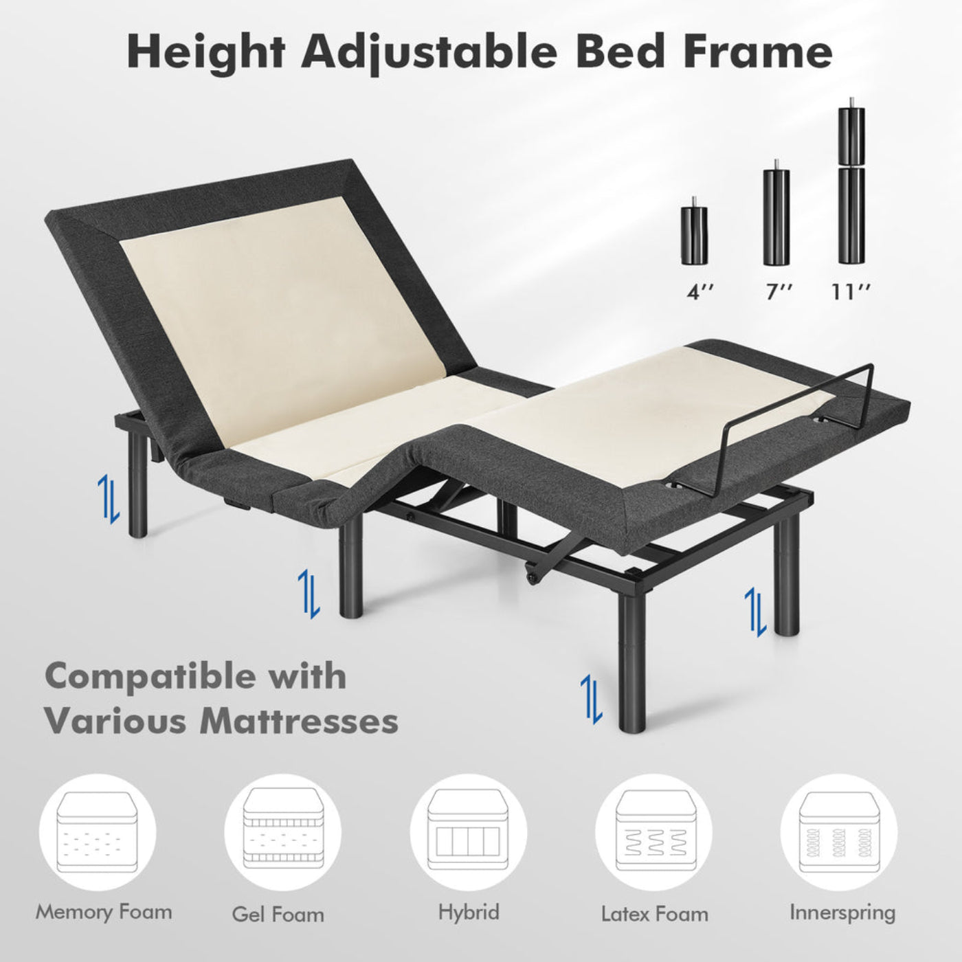 Costway Twin or Queen Size Bed Frame Electric Adjustable With Massage Modes New - HW67765