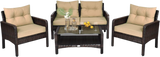 Costway Patio Furniture Set Rattan Outdoor 4 Piece Glass Coffee Table New - HW68637ARE+