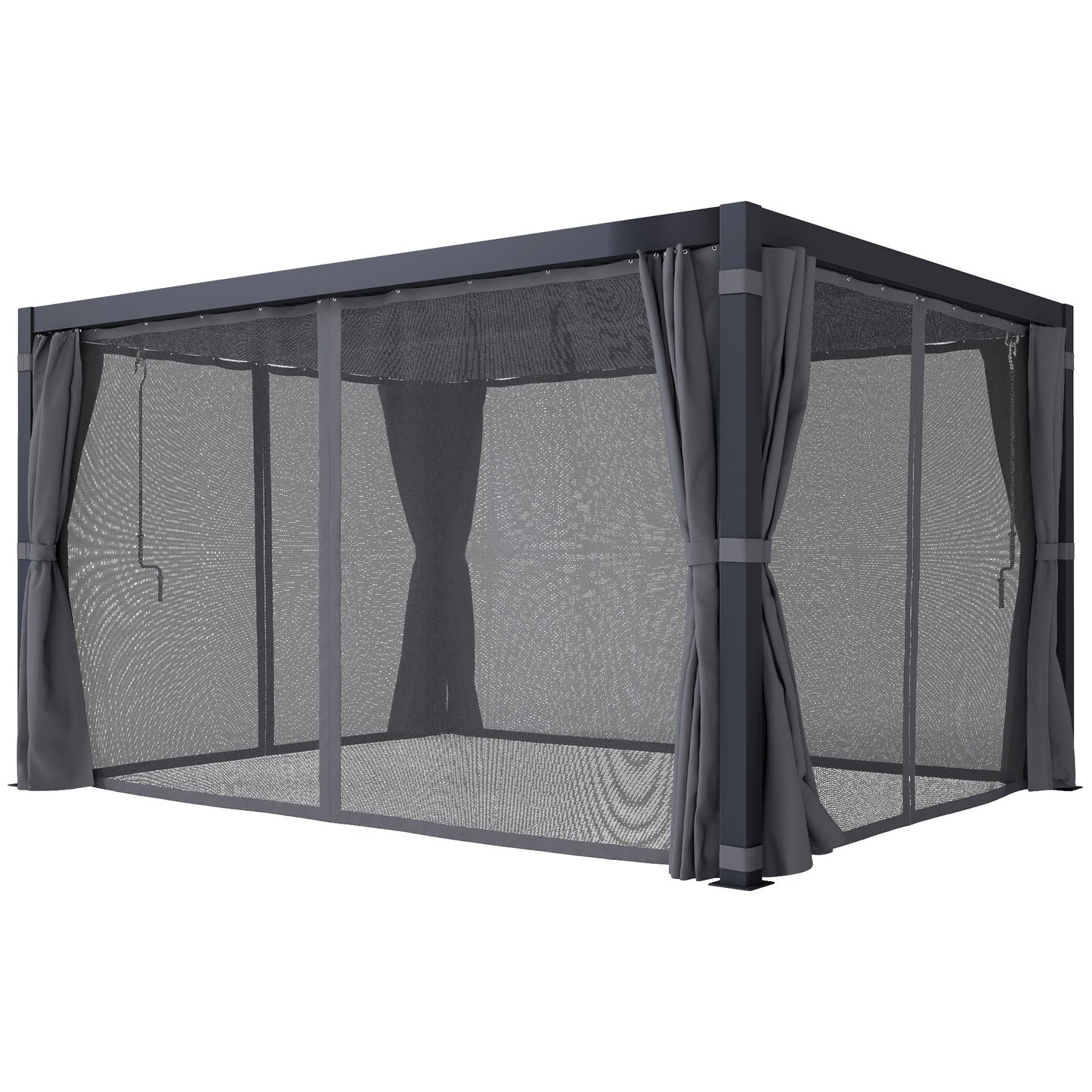 Outsunny 10' x 13' Aluminum Pergola with Adjustable Louvered Roof, Includes Curtains & Netting, Dark Gray - 84C-510V01CG