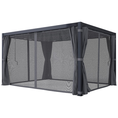 Outsunny 10' x 13' Aluminum Pergola with Adjustable Louvered Roof, Includes Curtains & Netting, Dark Gray - 84C-510V01CG
