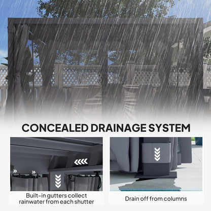 Outsunny 10' x 13' Aluminum Pergola with Adjustable Louvered Roof, Includes Curtains & Netting, Dark Gray - 84C-510V01CG