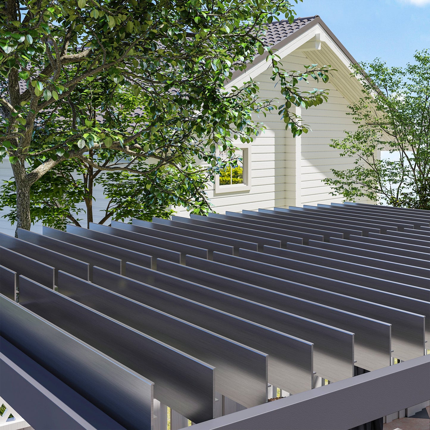 Outsunny 10' x 13' Aluminum Pergola with Adjustable Louvered Roof, Includes Curtains & Netting, Dark Gray - 84C-510V01CG