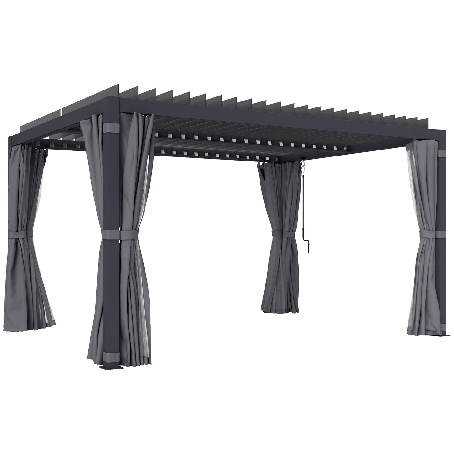 Outsunny 10' x 13' Aluminum Pergola with Adjustable Louvered Roof, Includes Curtains & Netting, Dark Gray - 84C-510V01CG