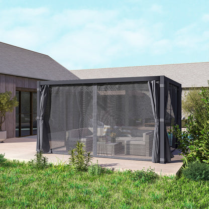 Outsunny 10' x 13' Aluminum Pergola with Adjustable Louvered Roof, Includes Curtains & Netting, Dark Gray - 84C-510V01CG