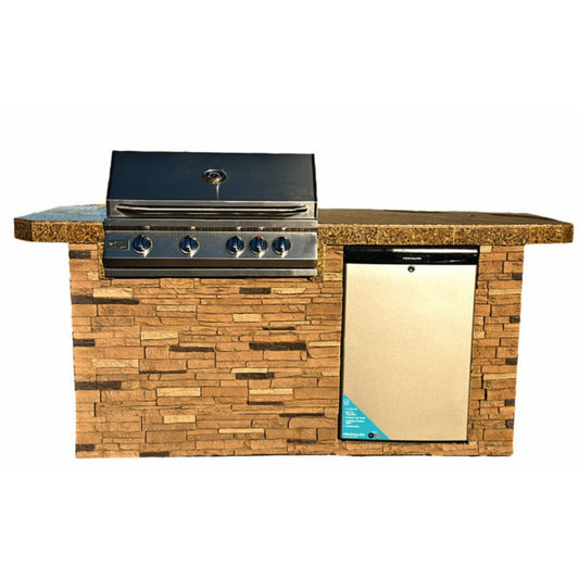 KoKoMo St. John 7'6" BBQ Island with Bar on Three Sides and 4 Burner Built In BBQ Grill - ST.JOHN