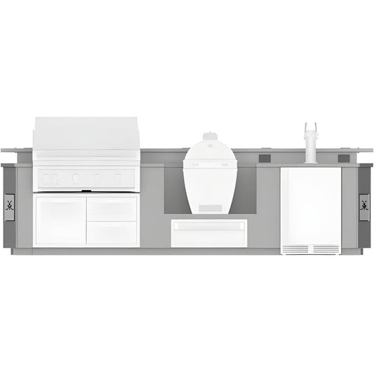 Hestan 12-Foot Outdoor Living Suite with Stainless Countertop, Bar, Kamado Grill and Beer Dispenser Cutout and Bellybar with Foot Rail - GESDBK12