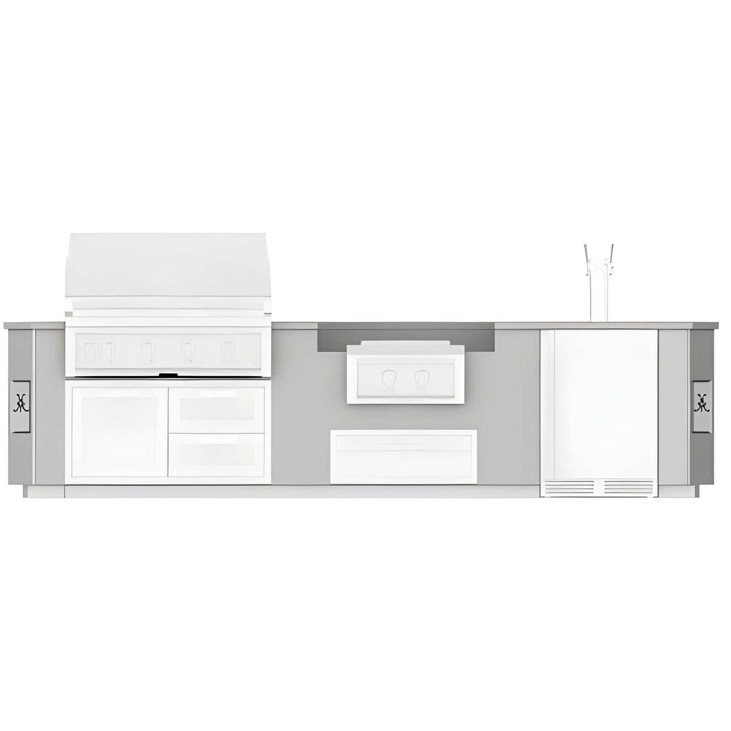 Hestan 12-Foot Outdoor Living Suite with Stainless Countertop, Bar, Cutout for Power Burner and Bellybar with Foot Rail - GESP-12