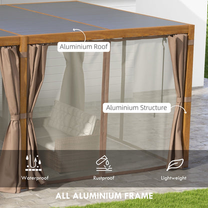 Outsunny 12' x 19' Aluminum Outdoor Pergola with Adjustable Louvered, Curtains & Netting, Natural - 84C-509V00ND