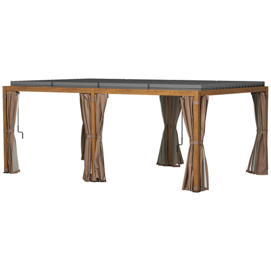 Outsunny 12' x 19' Aluminum Outdoor Pergola with Adjustable Louvered, Curtains & Netting, Natural - 84C-509V00ND