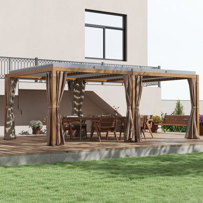 Outsunny 12' x 19' Aluminum Outdoor Pergola with Adjustable Louvered, Curtains & Netting, Natural - 84C-509V00ND