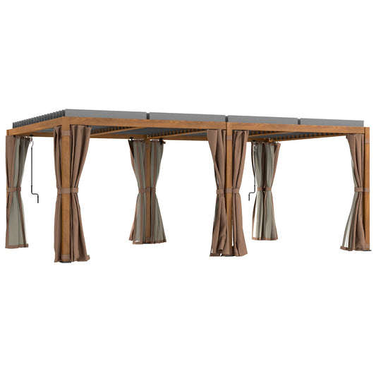 Outsunny 12' x 19' Aluminum Outdoor Pergola with Adjustable Louvered, Curtains & Netting, Natural - 84C-509V00ND