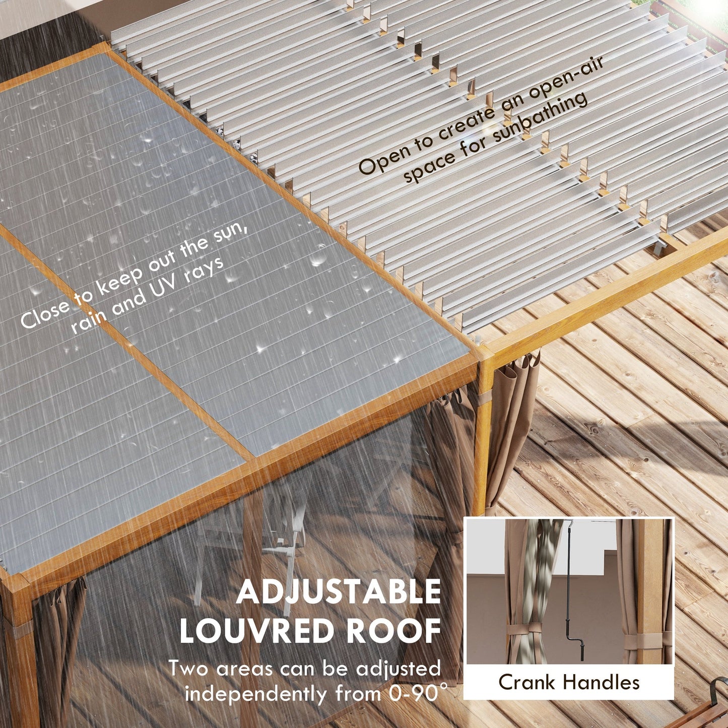 Outsunny 12' x 19' Aluminum Outdoor Pergola with Adjustable Louvered, Curtains & Netting, Natural - 84C-509V00ND