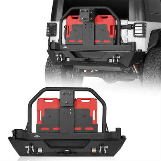 Hooke Road Rear Bumper w/Oil Drum Rack Bar & Spare Tire Frame(07-18 Jeep Wrangler JK) - HE.2015A+HE.2015B
