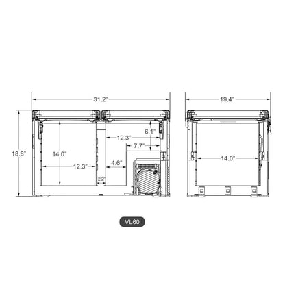 63.4QT VL60 Dual Zone Metal Fridge Freezer with Slide Mount | ICECO