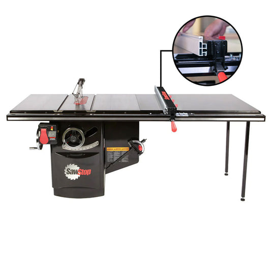SawStop 3HP, 1ph, 230v Industrial Cabinet Saw w/52" T-Glide Advance Fence, Rails & Extension Table - ICS31230-ATGI52