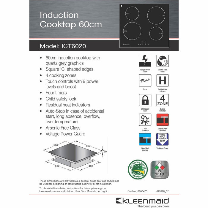 Kleenmaid ICT6020 60cm Induction Cooktop