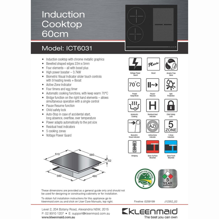 Kleenmaid ICT6031 60cm Induction Cooktop