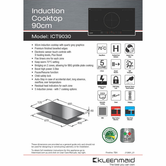 Kleenmaid ICT9030 90cm Induction Cooktop