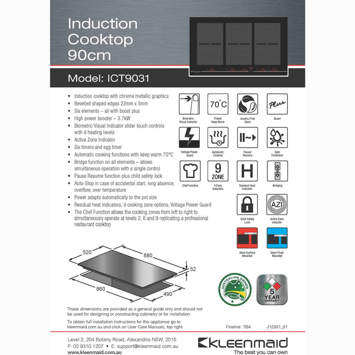 Kleenmaid ICT9031 90cm Induction Cooktop