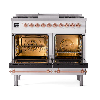 GREE ILVE 40 Inch Nostalgie II Noblesse Freestanding Dual Fuel Range with 6 Sealed Burners, Griddle with Copper Trim - UND40FNMPWHP