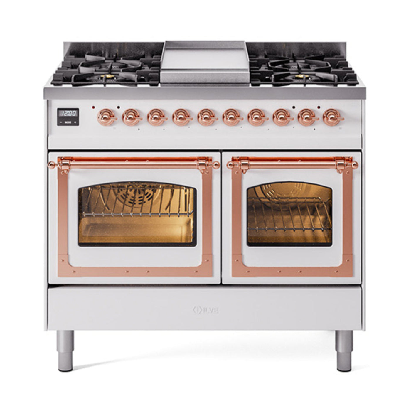 GREE ILVE 40 Inch Nostalgie II Noblesse Freestanding Dual Fuel Range with 6 Sealed Burners, Griddle with Copper Trim - UND40FNMPWHP