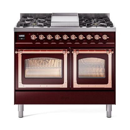 GREE ILVE 40 Inch Nostalgie II Noblesse Freestanding Dual Fuel Range with 6 Sealed Burners, Griddle with Copper Trim - UND40FNMPWHP