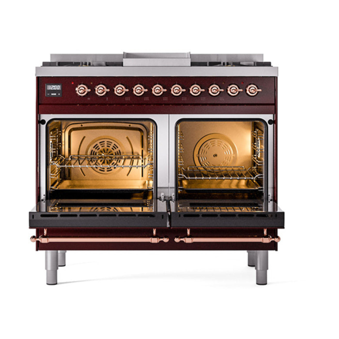 GREE ILVE 40 Inch Nostalgie II Noblesse Freestanding Dual Fuel Range with 6 Sealed Burners, Griddle with Copper Trim - UND40FNMPWHP
