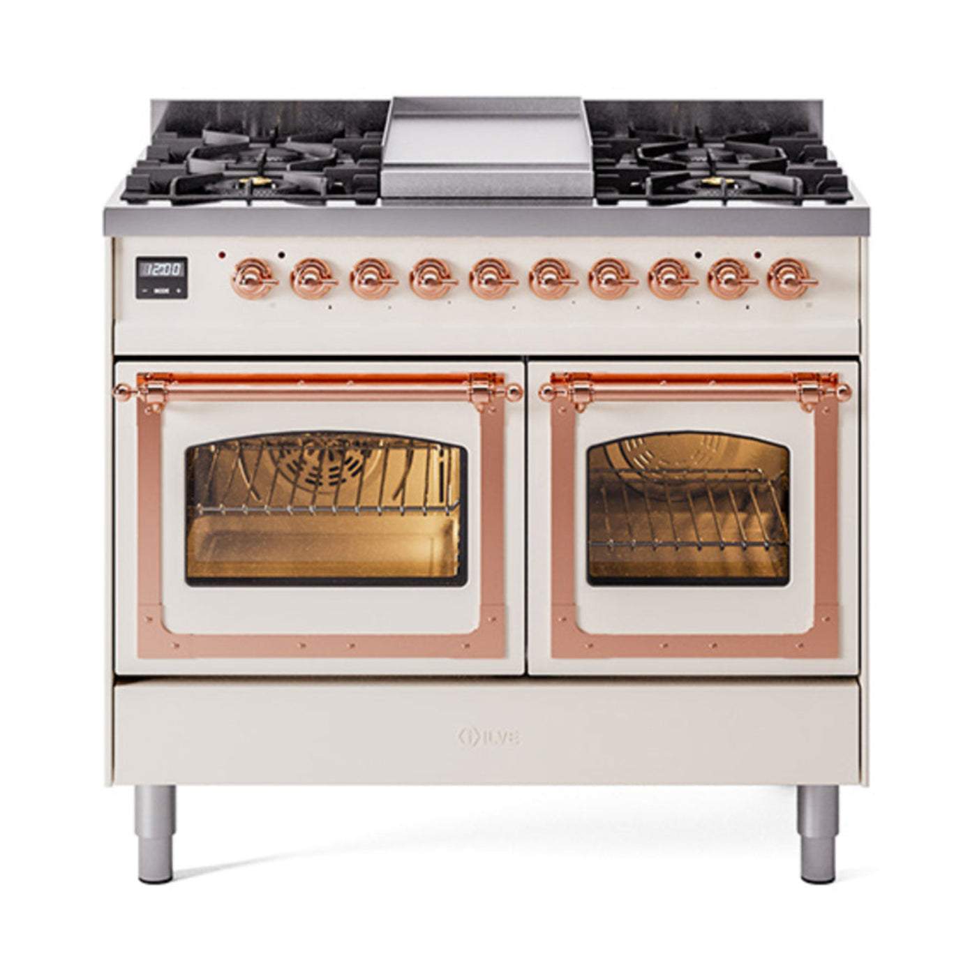 GREE ILVE 40 Inch Nostalgie II Noblesse Freestanding Dual Fuel Range with 6 Sealed Burners, Griddle with Copper Trim - UND40FNMPWHP