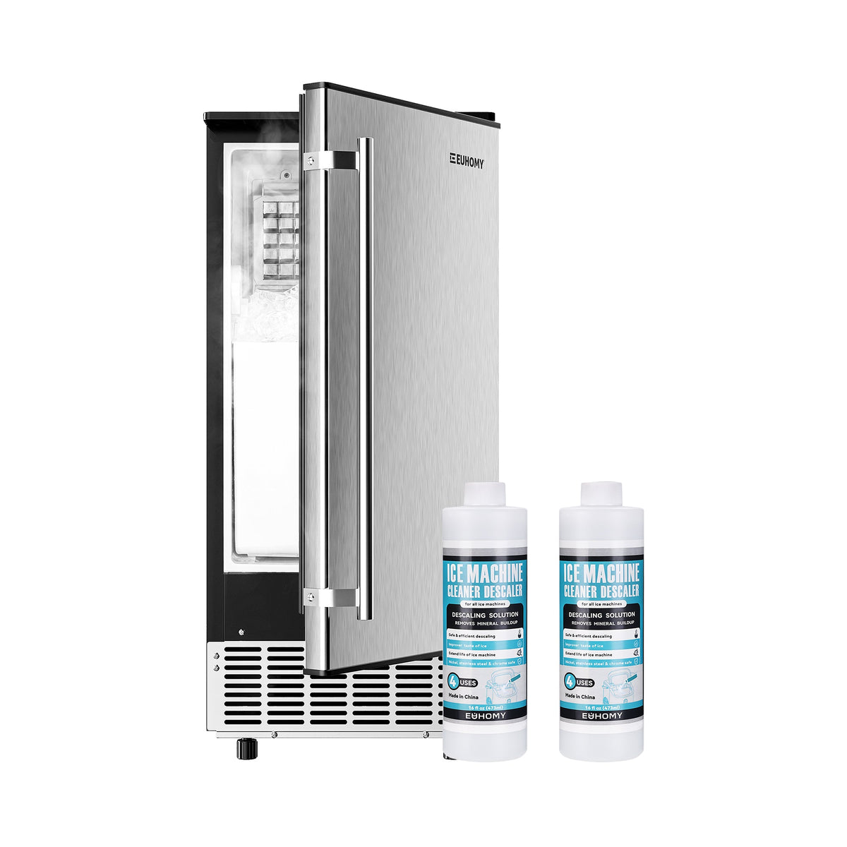 EUHOMY Free Standing Commercial Ice Machine 24LBS Fast Ice Making Includes 2 Bottles of Cleaner - IM-08SCS2