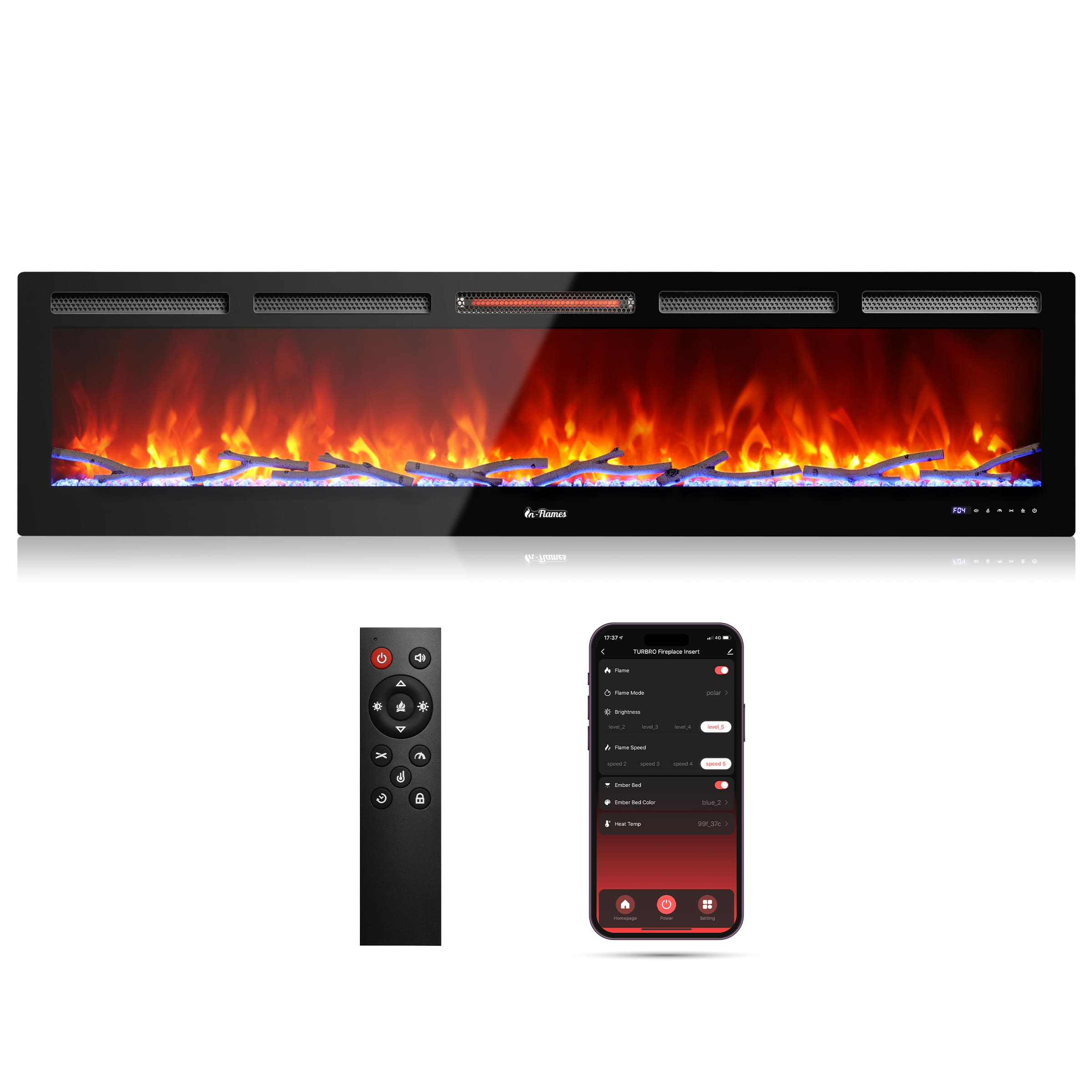 In Flames INF72W-3D WiFi Smart Wall Mounted Electric Fireplace - Tempered Glass - Backyard Provider