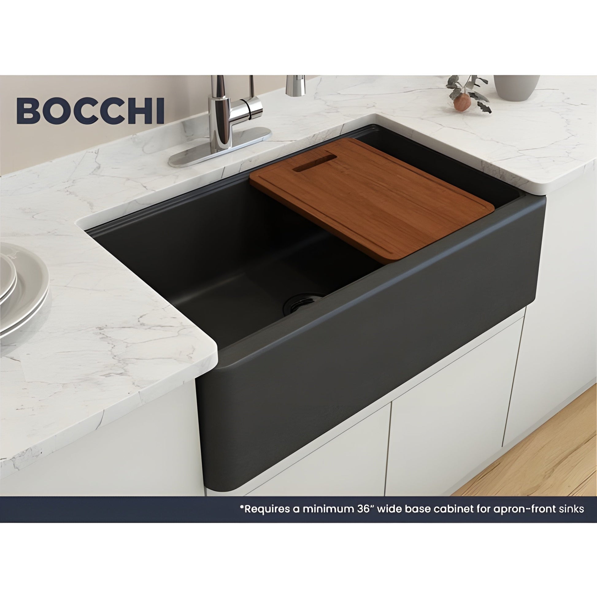 Bocchi 33" Concrete Gray Apron-Front Workstation Granite Composite Kitchen Sink - 1600-506-0120
