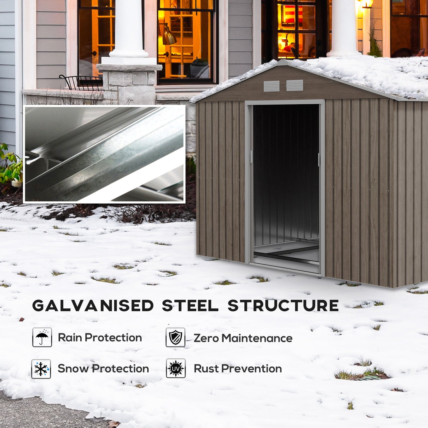 EverBase 9' x 6' Outdoor Storage Shed with Foundation Kit, Double Lockable Door & Air Vents, Light Brown