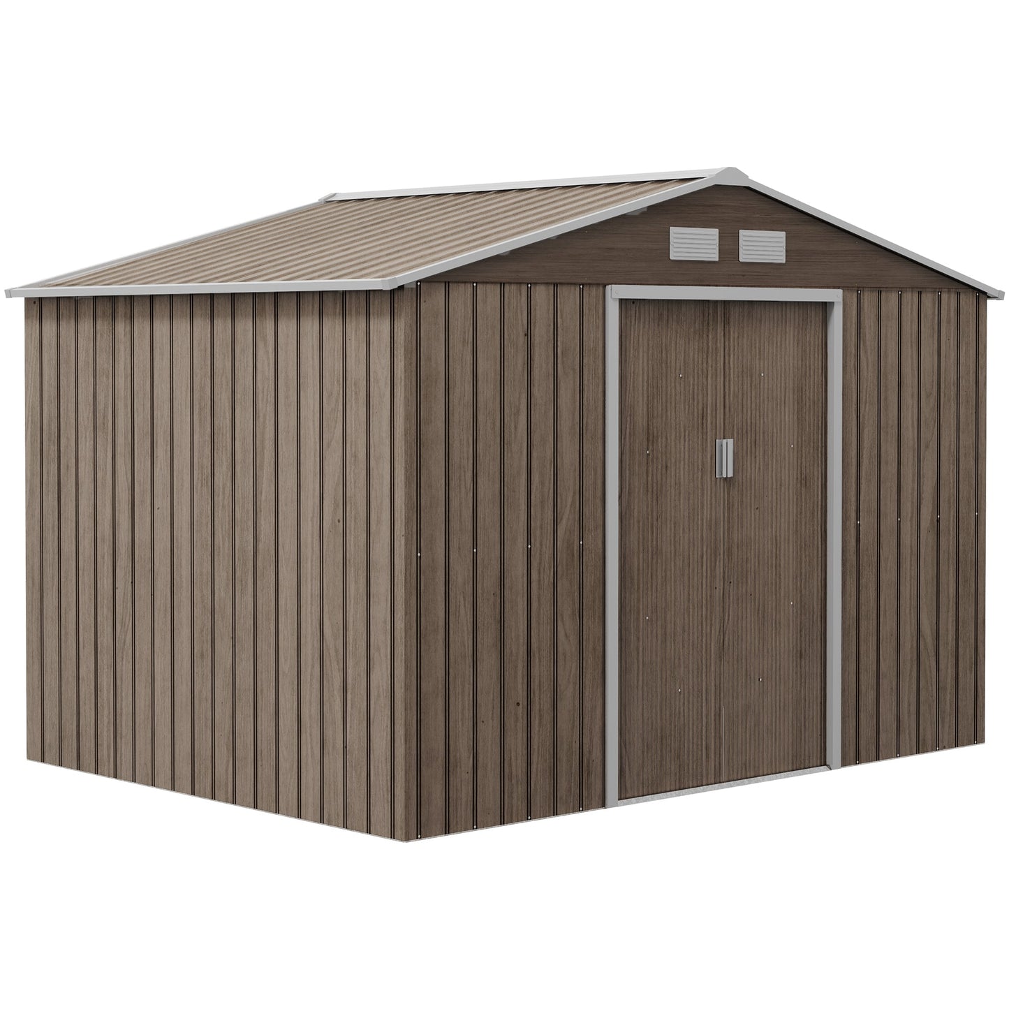 EverBase 9' x 6' Outdoor Storage Shed with Foundation Kit, Double Lockable Door & Air Vents, Light Brown