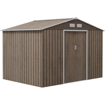 EverBase 9' x 6' Outdoor Storage Shed with Foundation Kit, Double Lockable Door & Air Vents, Light Brown