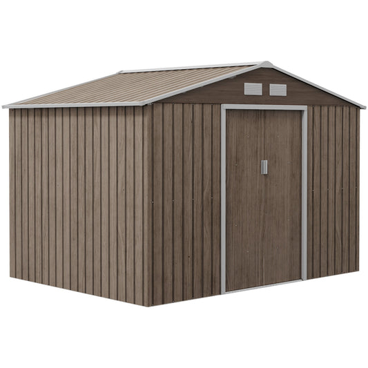 EverBase 9' x 6' Outdoor Storage Shed with Foundation Kit, Double Lockable Door & Air Vents, Light Brown