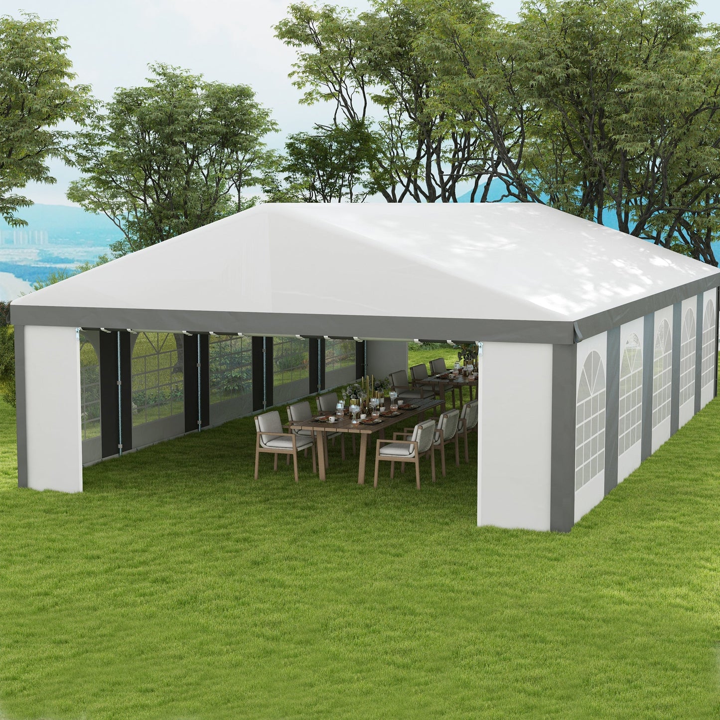 Outsunny 20' x 33' Heavy-duty Large Wedding Tent, Outdoor Carport Garage Party Tent with Sidewall, Gray - 84C-513V01GY