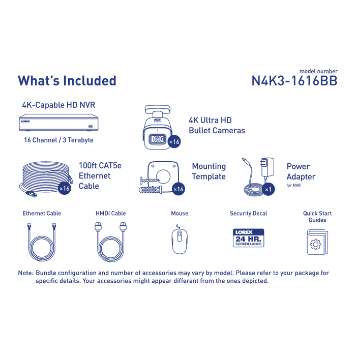 Lorex N4K3-1616BB 16-Channel NVR System with Sixteen 4K 8MP IP Cameras Security Surveillance System New