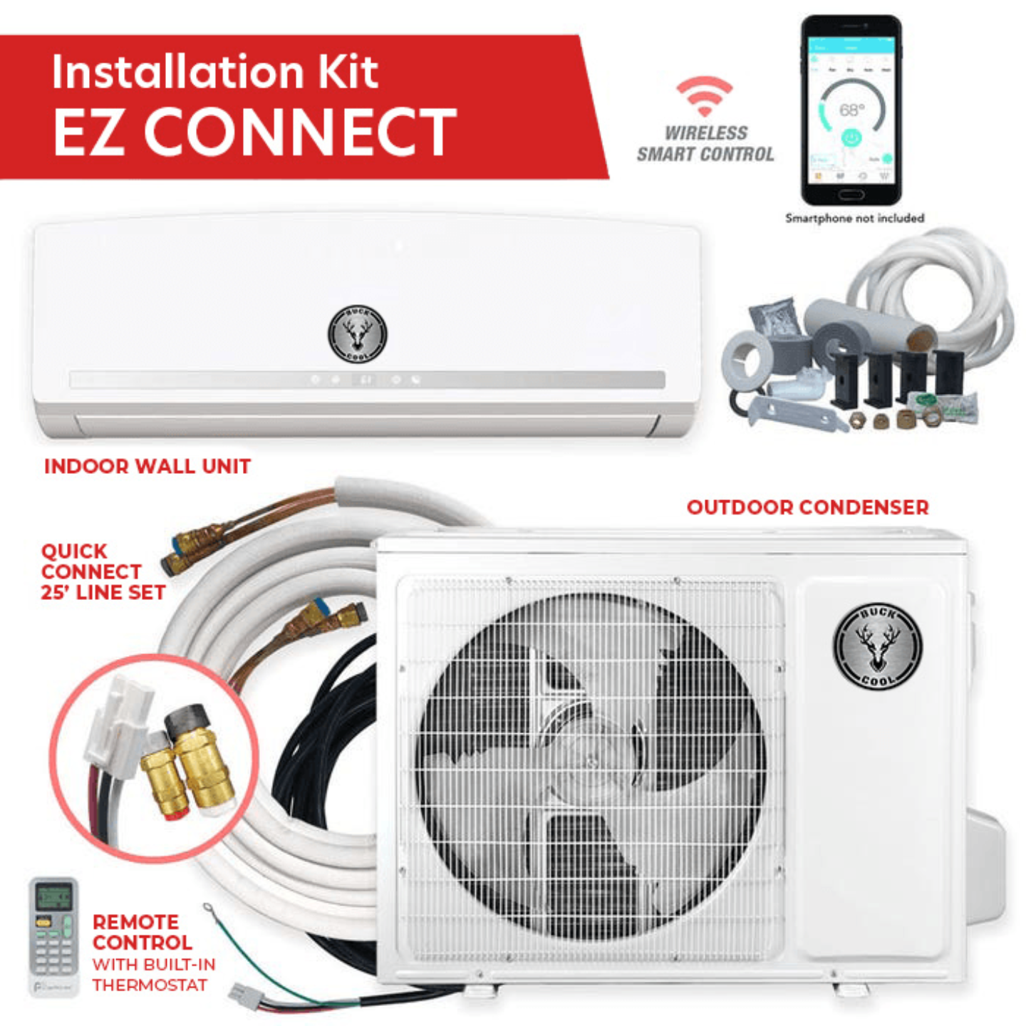 Buck Cool 36K BTU, 16 SEER EZ Connect Ductless Mini Split Heat Pump Complete System-UB1MSHQCW36