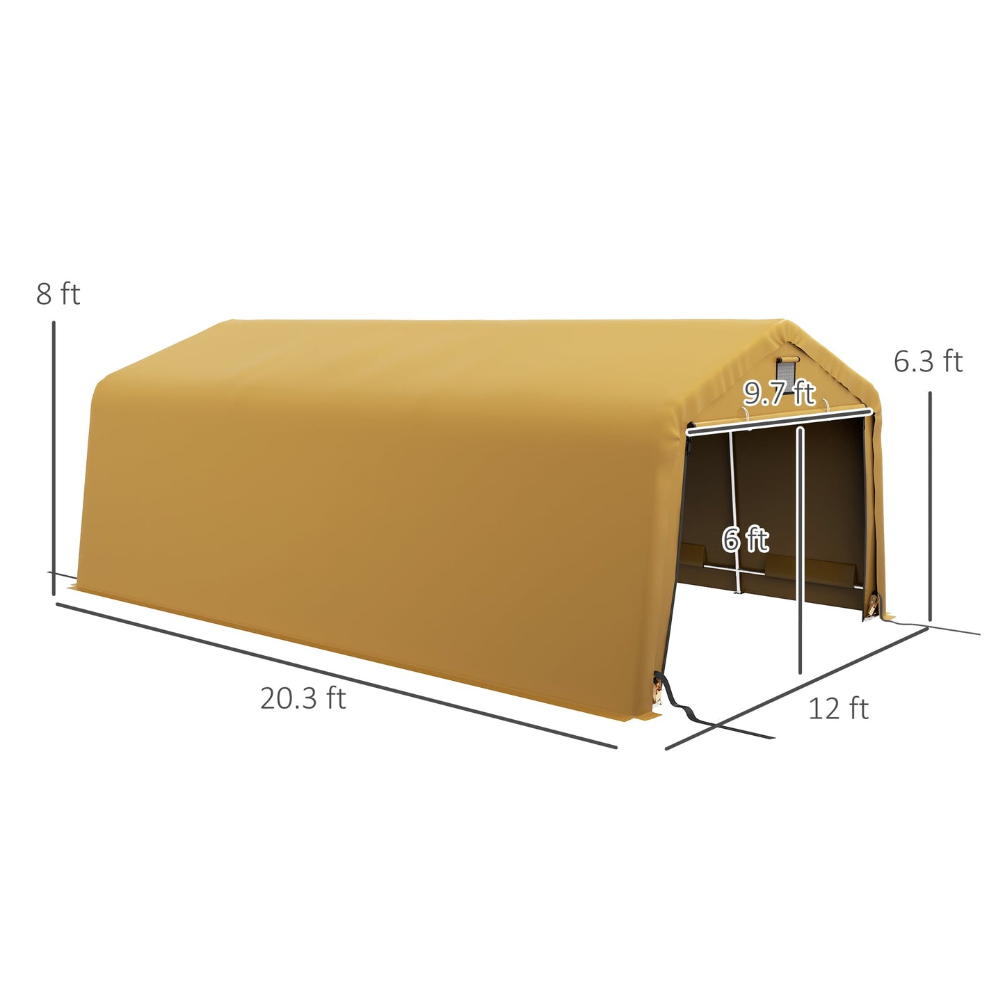 Outsunny 12' x 20' Portable Garage, Heavy Duty Carport, Ventilation Windows, Large Roll-up Door, Yellow - 84C-451V00BG
