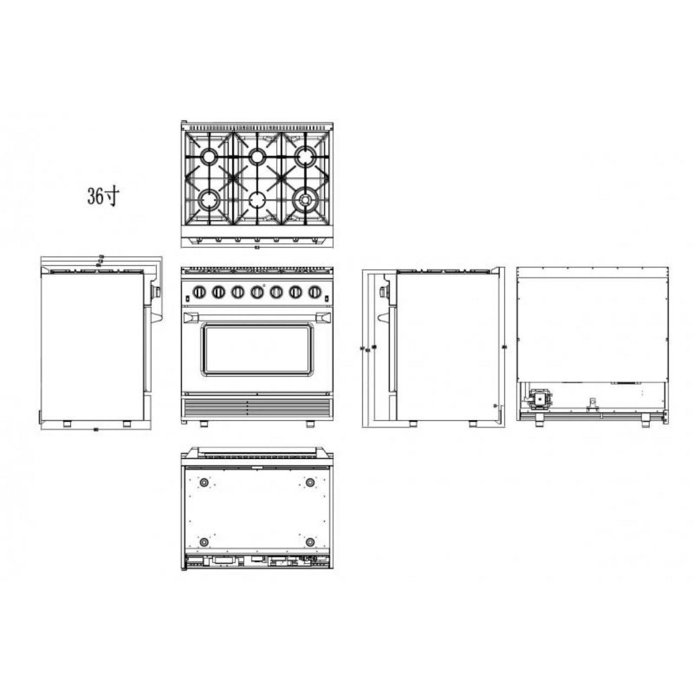 Awoco 36” Freestanding 6 Burners Range with 4.5 cu ft. Convection Oven and 2 Racks - JK36A1-T-NG