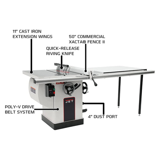 JET Deluxe XACTA Table Saw 50" Rip 3hp, 1-PH, 230V - JT9-708675PK