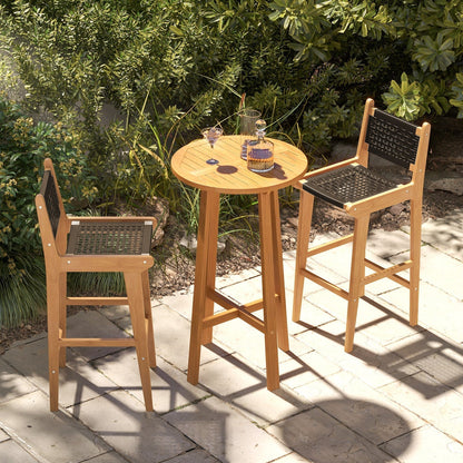 Tangkula Teak Wood Bar Chair, 30” Rattan Bar Stool with Backrest & Footrest - JV11897