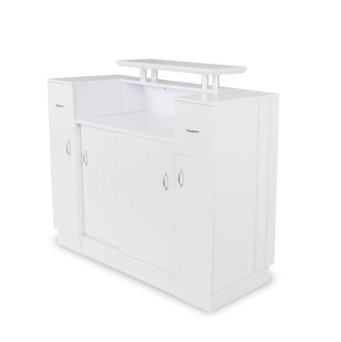 J&A SALON RECEPTION DESK WITH DISPLAY & GRANITE TOP - DSP-J&A-NRTBL-KM-RECP-R025-WHT