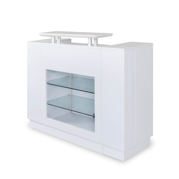 J&A SALON RECEPTION DESK WITH DISPLAY & GRANITE TOP - DSP-J&A-NRTBL-KM-RECP-R025-WHT