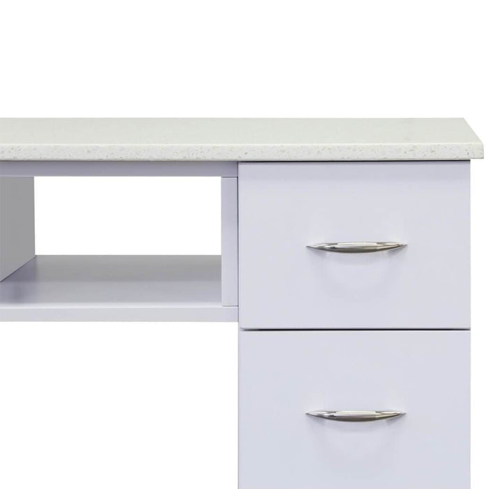 J&A MANICURE NAIL TABLE - SINGLE WHITE GRANITE TOP - DSP-J&A-NTBL-KM-TABLE-N104 SINGLE -BRN