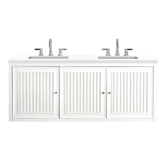 James Martin Vanities Athens Collection 60 in. Double Vanity in Glossy White with Solid Surface Countertop Options - E645-V60D-GW-3AF