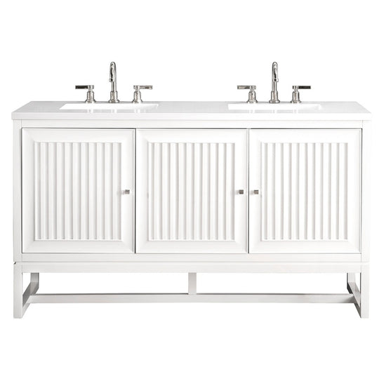 James Martin Vanities Athens Collection 60 in. Double Vanity in Glossy White with Solid Surface Countertop Options - E645-V60D-GW-3AF